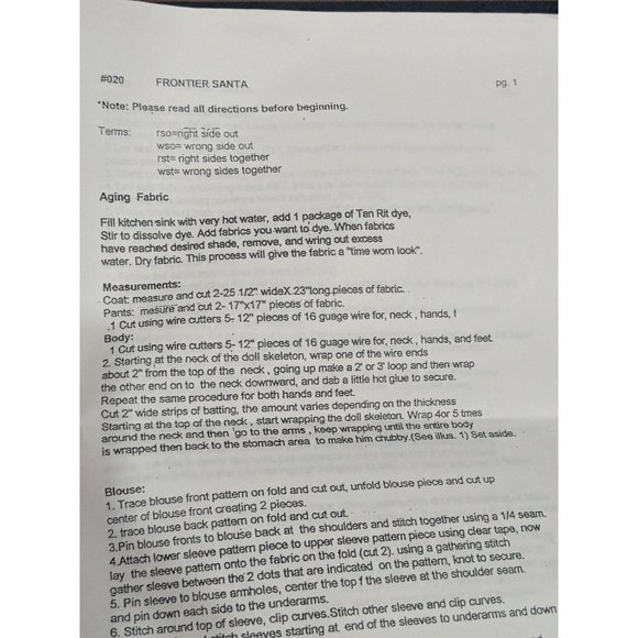 Frontier Santa and Horse 24 inch Doll Pattern UNCUT from Dolls n' Stuff VTG - Picture 3 of 4